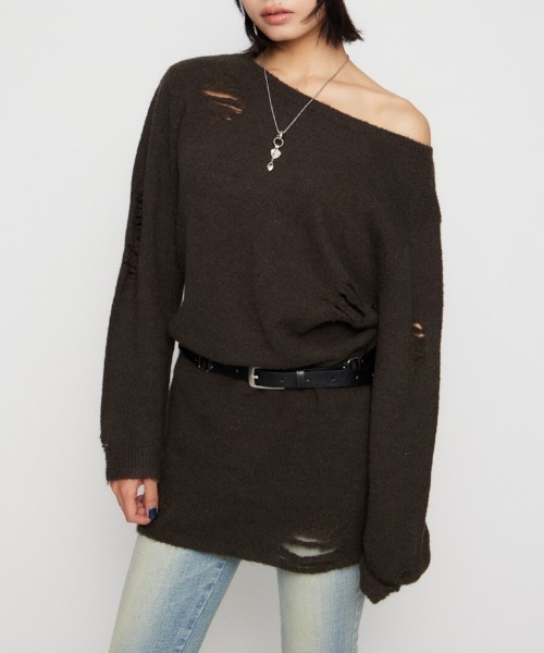 LAGUA GEM(ラグアジェム)の「CRASH LOOSEY KNIT ワンピース(ワンピース・レディース・ブラウン/ライトグレー/ブラック・SMALL/MEDIUM)」の3枚目の写真