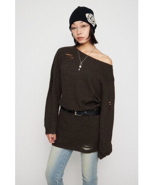 LAGUA GEM(ラグアジェム)の「CRASH LOOSEY KNIT ワンピース(ワンピース・レディース・ブラウン/ライトグレー/ブラック・SMALL/MEDIUM)」の9枚目の写真