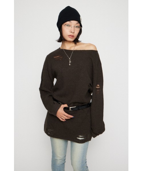 LAGUA GEM(ラグアジェム)の「CRASH LOOSEY KNIT ワンピース(ワンピース・レディース・ブラウン/ライトグレー/ブラック・SMALL/MEDIUM)」の11枚目の写真