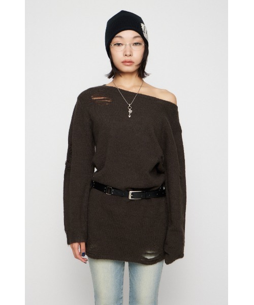 LAGUA GEM(ラグアジェム)の「CRASH LOOSEY KNIT ワンピース(ワンピース・レディース・ブラウン/ライトグレー/ブラック・SMALL/MEDIUM)」の8枚目の写真
