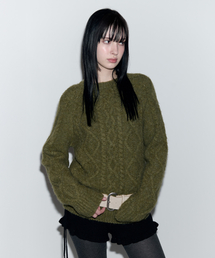 MOHAIR LOOSE FIT CABLE KNIT KHAKI