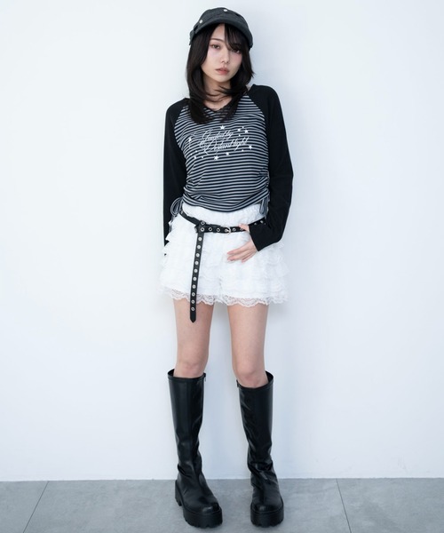 WEGO(ウィゴー)の「WEGO/【26年春夏新作】レースフリルマイクロショートパンツ(スラックス・レディース・ブラック/ホワイト・FREE)」の9枚目の写真