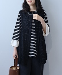 【L~5L 大きいサイズ】レーシーカットジャガードジレ
