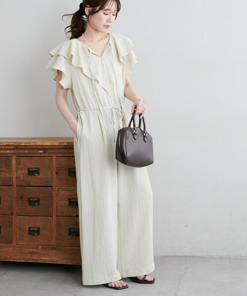 DISCOAT(ディスコート)の「【SS先行予約】ジャガードフリルサロペット(サロペット/オーバーオール・レディース・ブラック/アイボリー/モカ・PS/FREE)」の9枚目の写真