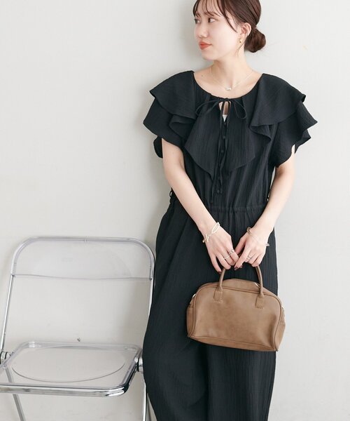 DISCOAT(ディスコート)の「【SS先行予約】ジャガードフリルサロペット(サロペット/オーバーオール・レディース・ブラック/アイボリー/モカ・PS/FREE)」の7枚目の写真