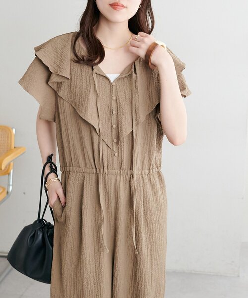 DISCOAT(ディスコート)の「【SS先行予約】ジャガードフリルサロペット(サロペット/オーバーオール・レディース・ブラック/アイボリー/モカ・PS/FREE)」の6枚目の写真