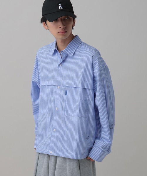 ALAND(エーランド)の「【UNISEX】ALAND/ストライプWビッグシャツ(シャツ/ブラウス・レディース・ブルー/ピンク・MEDIUM/LARGE)」の2枚目の写真