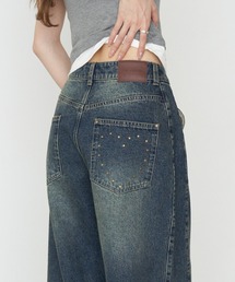 RAY CASSIN | 【2サイズ展開  / ウエスト調節可】スタッズ付ワイドデニム(デニムパンツ)