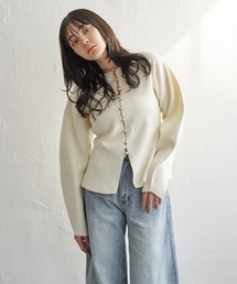 シルバーボタンバナナスリーブカーディガン