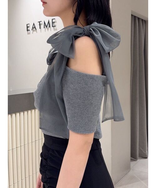 EATME(イートミー)の「ショルダーリボンリブTOP(Tシャツ/カットソー・レディース・グレー/オレンジ/アイボリー・FREE)」の4枚目の写真