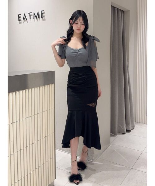 EATME(イートミー)の「ショルダーリボンリブTOP(Tシャツ/カットソー・レディース・グレー/オレンジ/アイボリー・FREE)」の6枚目の写真