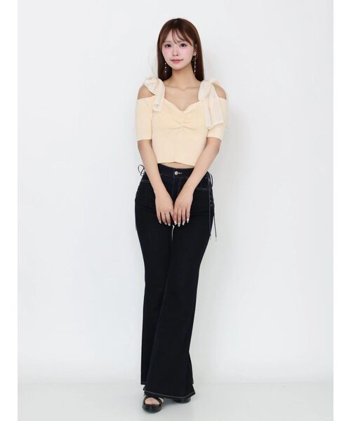 EATME（イートミー）の「ショルダーリボンリブTOP（Tシャツ/カットソー・レディース・グレー/オレンジ/アイボリー・FREE）」の4枚目の写真