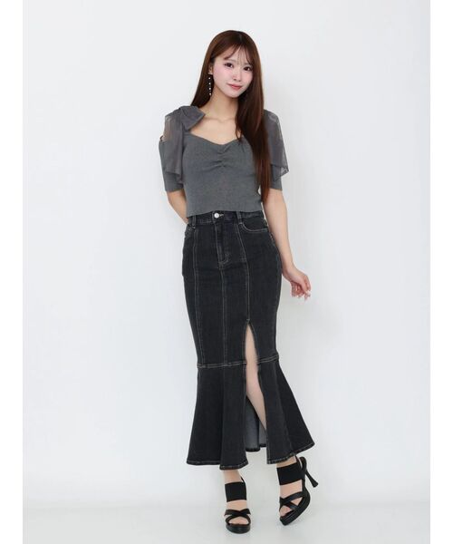 EATME（イートミー）の「ショルダーリボンリブTOP（Tシャツ/カットソー・レディース・グレー/オレンジ/アイボリー・FREE）」の5枚目の写真