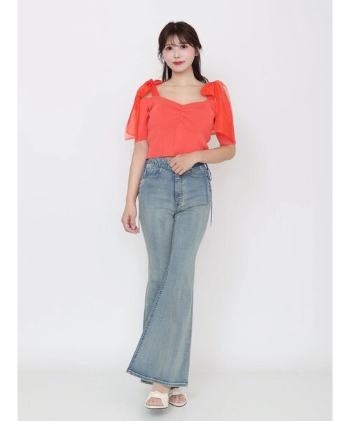 EATME（イートミー）の「ショルダーリボンリブTOP（Tシャツ/カットソー・レディース・グレー/オレンジ/アイボリー・FREE）」の6枚目の写真