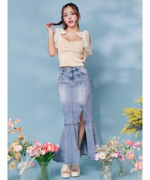 EATME（イートミー）の「ショルダーリボンリブTOP（Tシャツ/カットソー・レディース・グレー/オレンジ/アイボリー・FREE）」の7枚目の写真