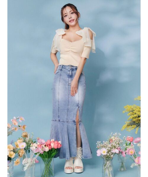 EATME（イートミー）の「ショルダーリボンリブTOP（Tシャツ/カットソー・レディース・グレー/オレンジ/アイボリー・FREE）」の8枚目の写真