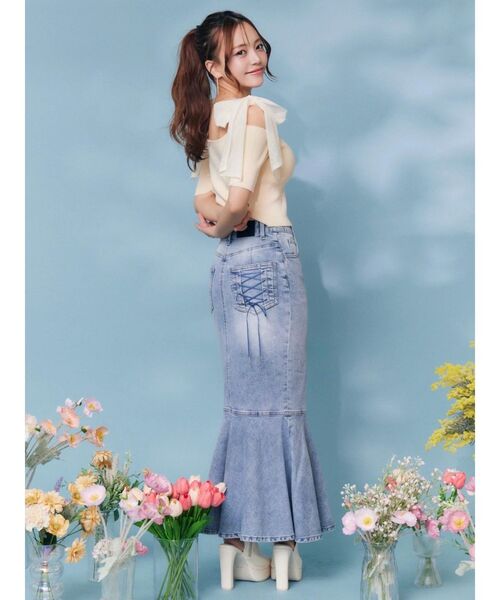 EATME（イートミー）の「ショルダーリボンリブTOP（Tシャツ/カットソー・レディース・グレー/オレンジ/アイボリー・FREE）」の9枚目の写真