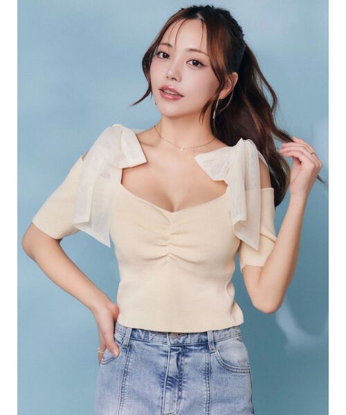 EATME（イートミー）の「ショルダーリボンリブTOP（Tシャツ/カットソー・レディース・グレー/オレンジ/アイボリー・FREE）」の10枚目の写真