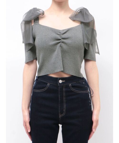 EATME（イートミー）の「ショルダーリボンリブTOP（Tシャツ/カットソー・レディース・グレー/オレンジ/アイボリー・FREE）」の21枚目の写真