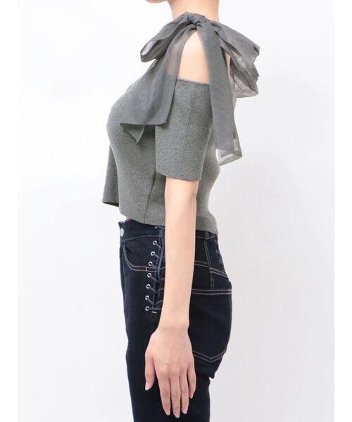 EATME（イートミー）の「ショルダーリボンリブTOP（Tシャツ/カットソー・レディース・グレー/オレンジ/アイボリー・FREE）」の22枚目の写真