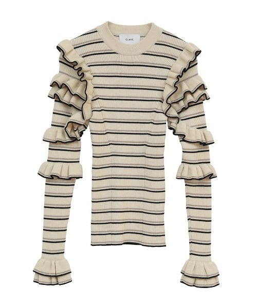 CLANE(クラネ)の「【CLANE/クラネ】FRILL SLEEVE KNIT TOPS/フリルスリーブニットトップス(ニット/セーター・レディース・マルチ/グレー/ブラック・1)」の1枚目の写真