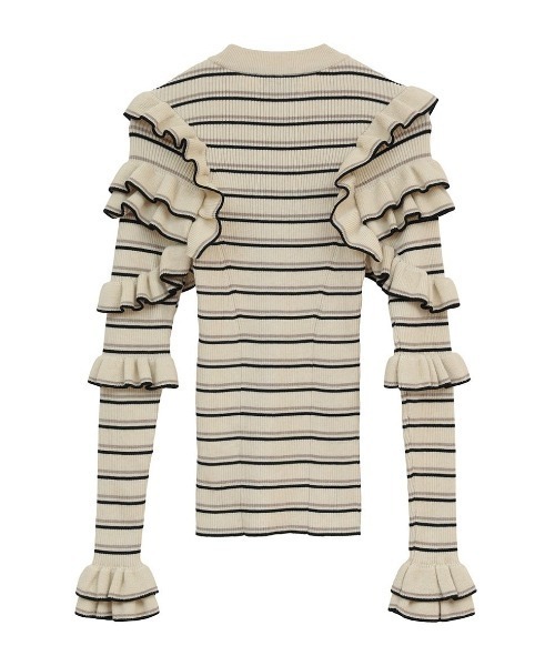 CLANE(クラネ)の「【CLANE/クラネ】FRILL SLEEVE KNIT TOPS/フリルスリーブニットトップス(ニット/セーター・レディース・マルチ/グレー/ブラック・1)」の4枚目の写真