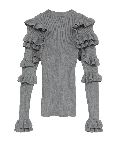 CLANE(クラネ)の「【CLANE/クラネ】FRILL SLEEVE KNIT TOPS/フリルスリーブニットトップス(ニット/セーター・レディース・マルチ/グレー/ブラック・1)」の8枚目の写真