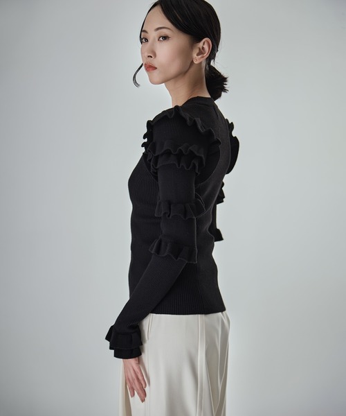 CLANE(クラネ)の「【CLANE/クラネ】FRILL SLEEVE KNIT TOPS/フリルスリーブニットトップス(ニット/セーター・レディース・マルチ/グレー/ブラック・1)」の21枚目の写真