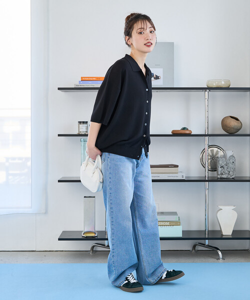 FREAK'S STORE（フリークスストア）の「限定展開　<接触冷感>ポロ衿 半袖 ニット ボタン カーディガン（カーディガン/ボレロ・レディース・オフホワイト/モカ/ブラック/ライトグレー/サーモンピンク/ネイビー・ﾌﾘ-）」の8枚目の写真