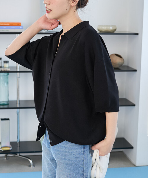 ワイズフォーリビング プリーツ加工ボレロカーディガン 半袖 ニット ブラック ワイズフォーリビング Y's for living プリーツ加工ボレロカーディガン