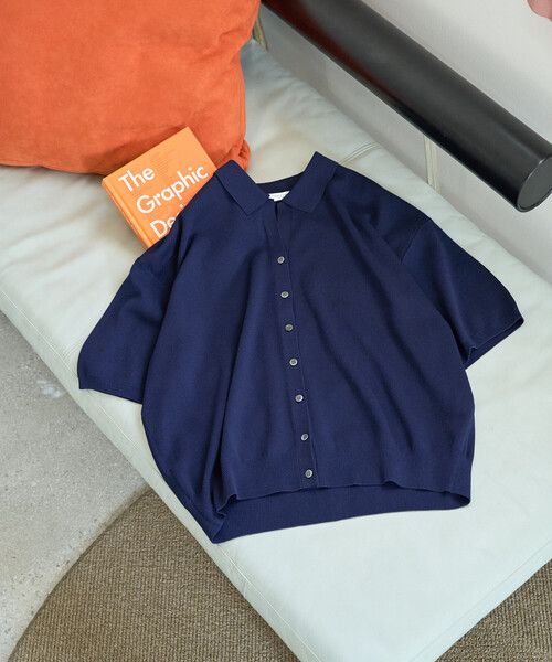 FREAK'S STORE（フリークスストア）の「限定展開　<接触冷感>ポロ衿 半袖 ニット ボタン カーディガン（カーディガン/ボレロ・レディース・オフホワイト/モカ/ブラック/ライトグレー/サーモンピンク/ネイビー・ﾌﾘ-）」の14枚目の写真