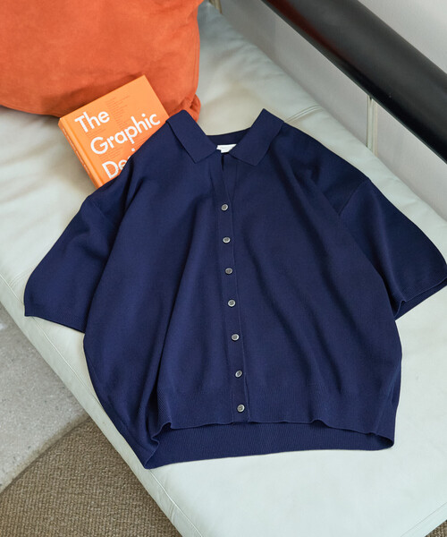 FREAK'S STORE（フリークスストア）の「限定展開　<接触冷感>ポロ衿 半袖 ニット ボタン カーディガン（カーディガン/ボレロ・レディース・オフホワイト/モカ/ブラック/ライトグレー/サーモンピンク/ネイビー・ﾌﾘ-）」の15枚目の写真