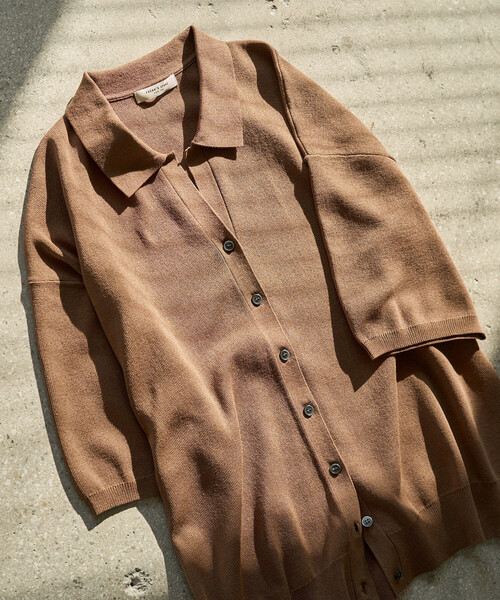 FREAK'S STORE（フリークスストア）の「限定展開　<接触冷感>ポロ衿 半袖 ニット ボタン カーディガン（カーディガン/ボレロ・レディース・オフホワイト/モカ/ブラック/ライトグレー/サーモンピンク/ネイビー・ﾌﾘ-）」の19枚目の写真