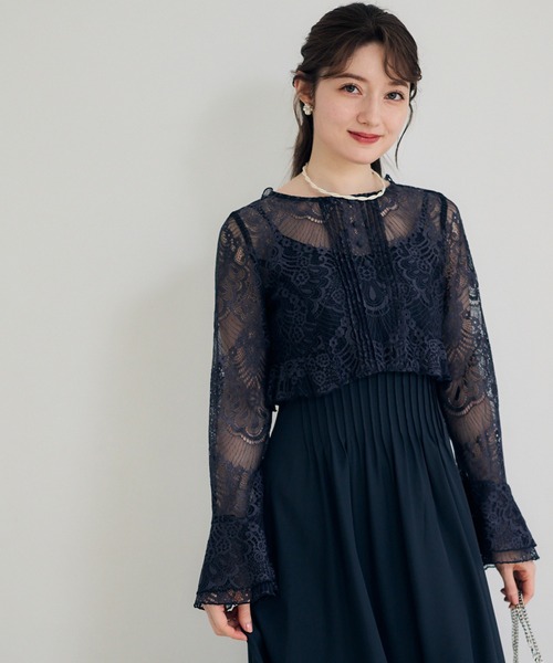12Twelve Agenda(トゥエルブ アジェンダ)の「前後2wayレースボレロブラウス(カーディガン/ボレロ・レディース・ネイビー/ブラウン・M)」の14枚目の写真