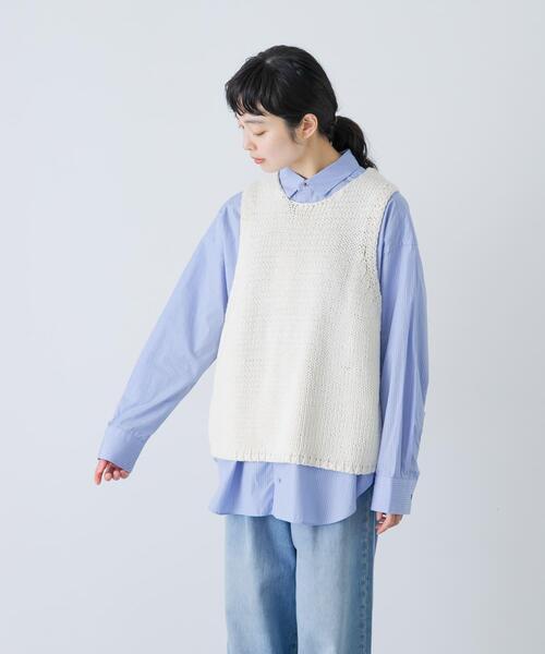 かぐれ（カグレ）の「コットンローゲージニットベスト（ベスト・レディース・アイボリー/ブラック・FREE）」の4枚目の写真