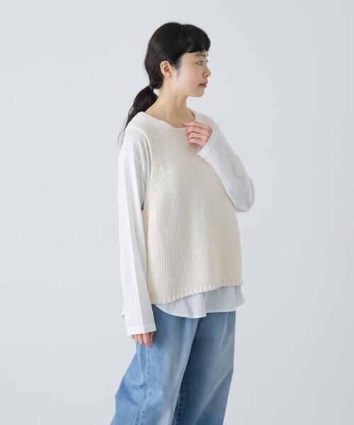 かぐれ（カグレ）の「コットンローゲージニットベスト（ベスト・レディース・アイボリー/ブラック・FREE）」の6枚目の写真