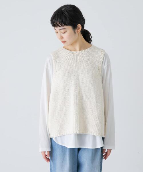 かぐれ（カグレ）の「コットンローゲージニットベスト（ベスト・レディース・アイボリー/ブラック・FREE）」の10枚目の写真