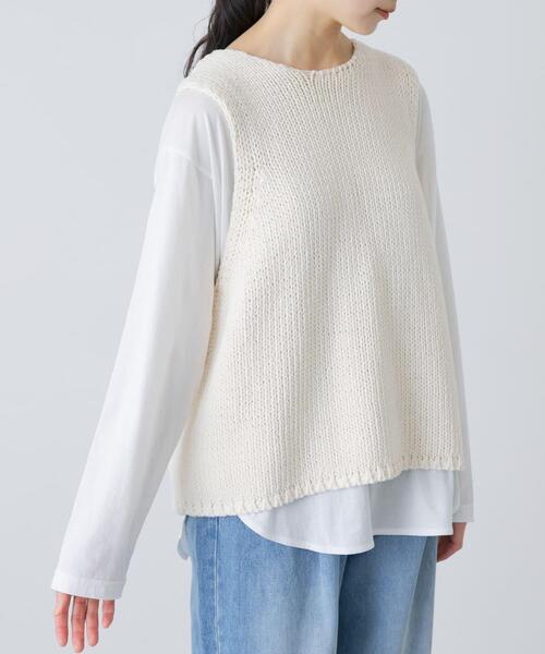 かぐれ（カグレ）の「コットンローゲージニットベスト（ベスト・レディース・アイボリー/ブラック・FREE）」の13枚目の写真