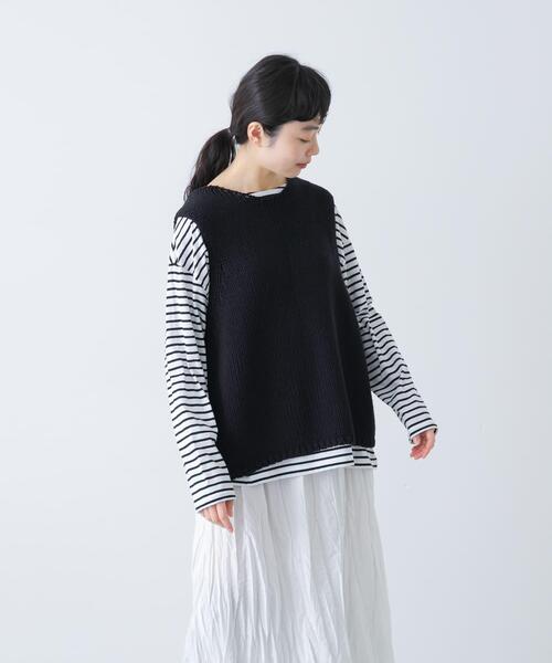 かぐれ（カグレ）の「コットンローゲージニットベスト（ベスト・レディース・アイボリー/ブラック・FREE）」の20枚目の写真