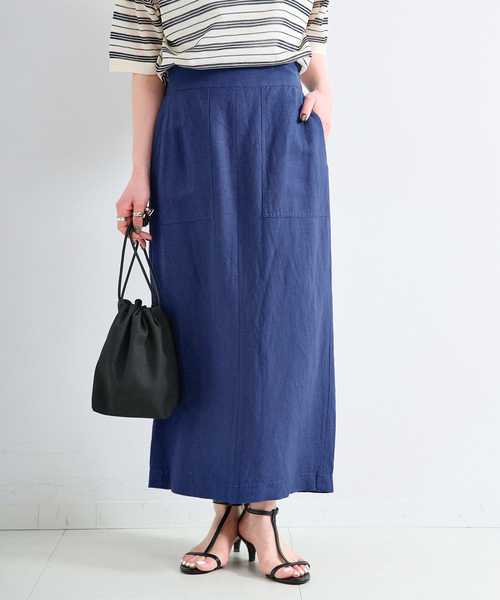 B.C STOCK（ベーセーストック）の「《S/Mサイズ展開》手洗い可 / リネンレーヨンストレートスカート（スカート・レディース・ブルー/ブラックミックス/スミクロ/カーキ・SMALL/MEDIUM）」の4枚目の写真