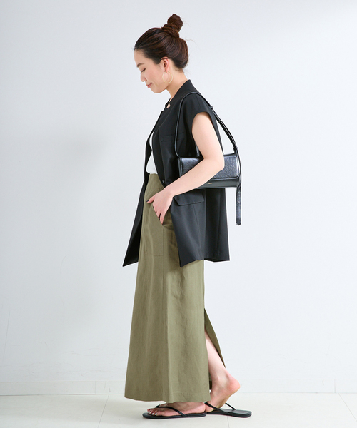 B.C STOCK（ベーセーストック）の「《S/Mサイズ展開》手洗い可 / リネンレーヨンストレートスカート（スカート・レディース・ブルー/ブラックミックス/スミクロ/カーキ・SMALL/MEDIUM）」の5枚目の写真