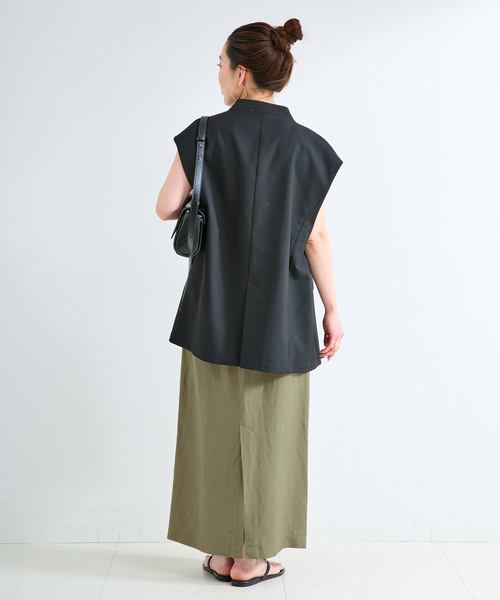 B.C STOCK（ベーセーストック）の「《S/Mサイズ展開》手洗い可 / リネンレーヨンストレートスカート（スカート・レディース・ブルー/ブラックミックス/スミクロ/カーキ・SMALL/MEDIUM）」の6枚目の写真