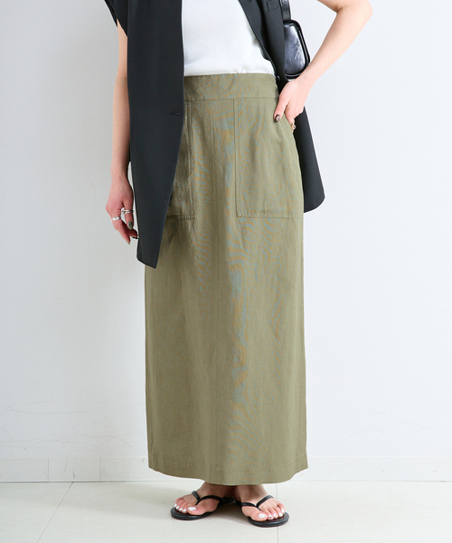 B.C STOCK（ベーセーストック）の「《S/Mサイズ展開》手洗い可 / リネンレーヨンストレートスカート（スカート・レディース・ブルー/ブラックミックス/スミクロ/カーキ・SMALL/MEDIUM）」の7枚目の写真