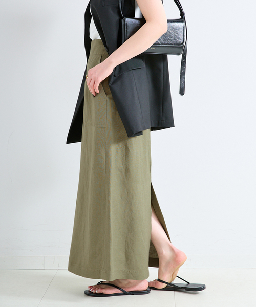 B.C STOCK（ベーセーストック）の「《S/Mサイズ展開》手洗い可 / リネンレーヨンストレートスカート（スカート・レディース・ブルー/ブラックミックス/スミクロ/カーキ・SMALL/MEDIUM）」の8枚目の写真