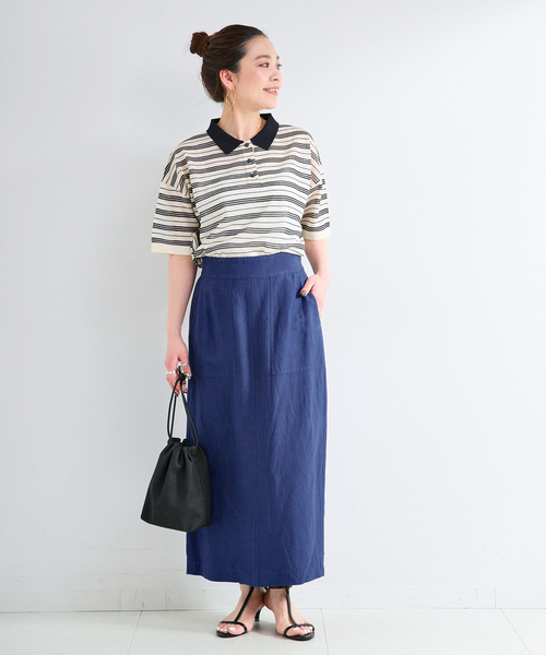 B.C STOCK（ベーセーストック）の「《S/Mサイズ展開》手洗い可 / リネンレーヨンストレートスカート（スカート・レディース・ブルー/ブラックミックス/スミクロ/カーキ・SMALL/MEDIUM）」の10枚目の写真