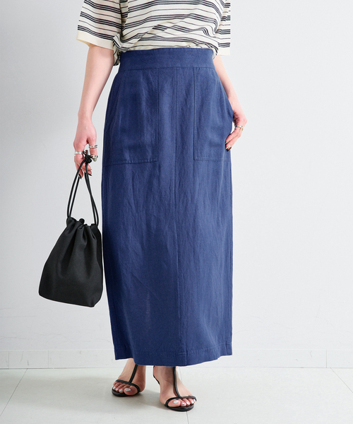 B.C STOCK（ベーセーストック）の「《S/Mサイズ展開》手洗い可 / リネンレーヨンストレートスカート（スカート・レディース・ブルー/ブラックミックス/スミクロ/カーキ・SMALL/MEDIUM）」の13枚目の写真