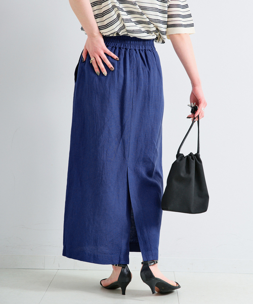 B.C STOCK（ベーセーストック）の「《S/Mサイズ展開》手洗い可 / リネンレーヨンストレートスカート（スカート・レディース・ブルー/ブラックミックス/スミクロ/カーキ・SMALL/MEDIUM）」の15枚目の写真