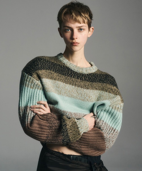 BAL（バル）の「GRADATION STRIPE CREWNECK SWEATER（ニット/セーター・メンズ・ブルー/グリーン/オレンジ・3/2/1）」の20枚目の写真