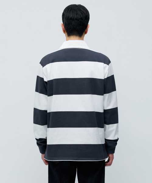 MUSINSA STANDARD（ムシンサスタンダード）の「リラックスドストライプラグビーシャツ[ネイビー/アイボリー]（ポロシャツ・メンズ・その他・X-LARGE/2XL/3XL/SMALL/MEDIUM/LARGE）」の3枚目の写真