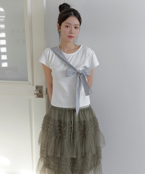 UNE MANSION(ユヌマンション)の「【UNE ORIGINAL】フロントチェック柄リボン半袖Tシャツカットソー(Tシャツ/カットソー・レディース・ネイビー/ブラック/アイボリー・SMALL/MEDIUM)」の17枚目の写真